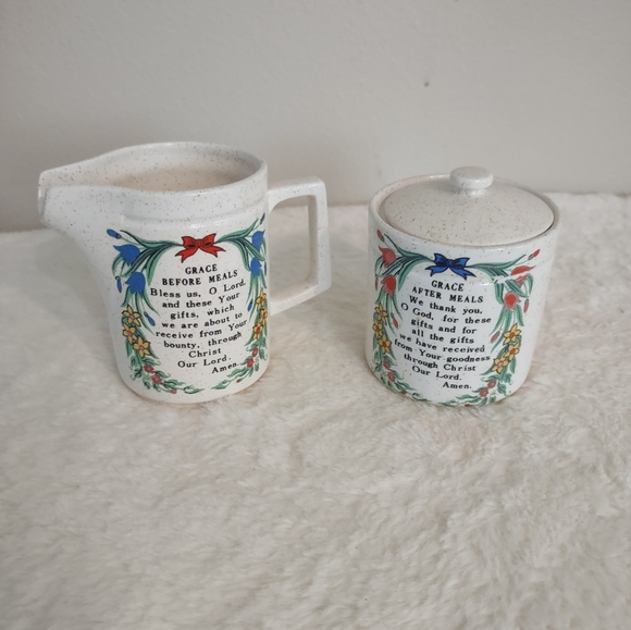 Cream And Sugar Holders Grace Before Meals Pray Small Set "3" & "4" - Picture 5 of 5
